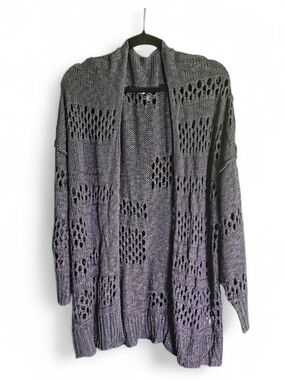 Unbranded Open Knit Cardigan Size XL Purple Gray Long Sleeve Lightweight Duster